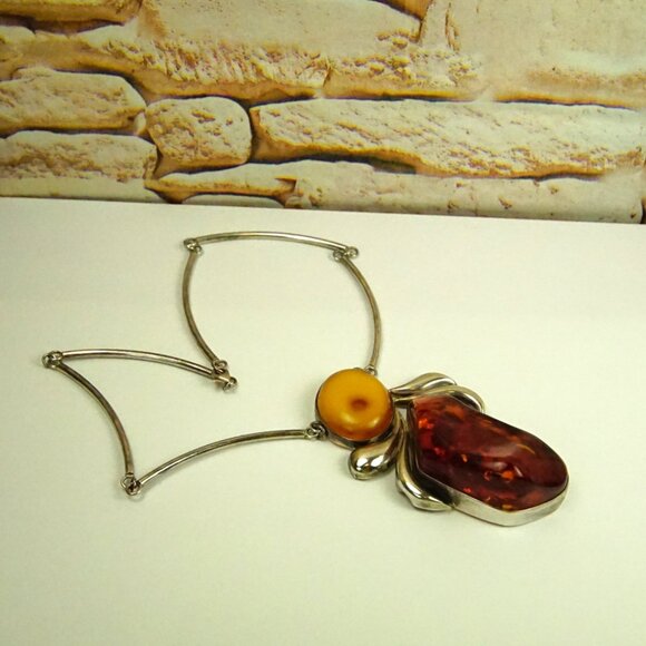 Super Giant Heavy Amber & 925 Silver Link Necklace - Rare Jewelry Gift For Her - Picture 14 of 16